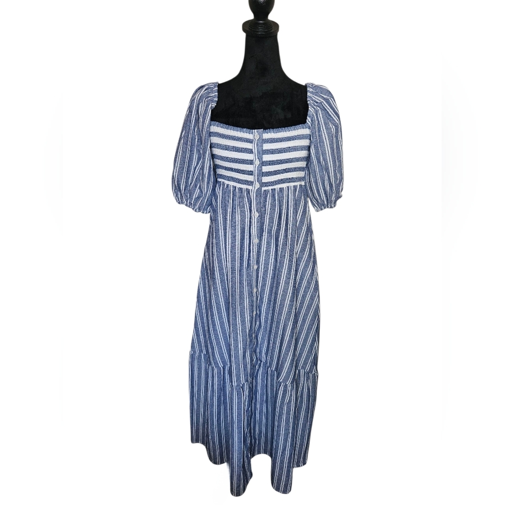 Emerson Fry Blue & White Striped Square-Neck Midi Dress - Picture 4 of 9